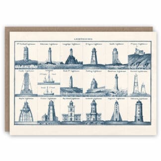 Greeting card illustrating famous lighthouses