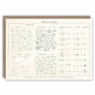 Greeting card of old map symbols denoting areas of woodland